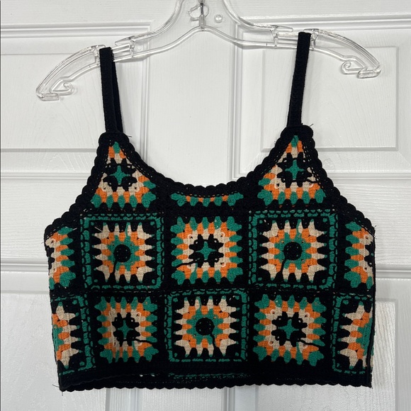 Orange and Black Crochet Crop Top - Picture 3 of 4